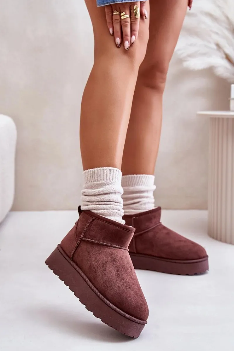 Sale Śniegowce Damskie Na Platformie Ocieplane Futerkiem Ciemnobrązowe Xamella Damskie Śniegowce Damskie