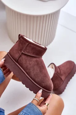 Sale Śniegowce Damskie Na Platformie Ocieplane Futerkiem Ciemnobrązowe Xamella Damskie Śniegowce Damskie