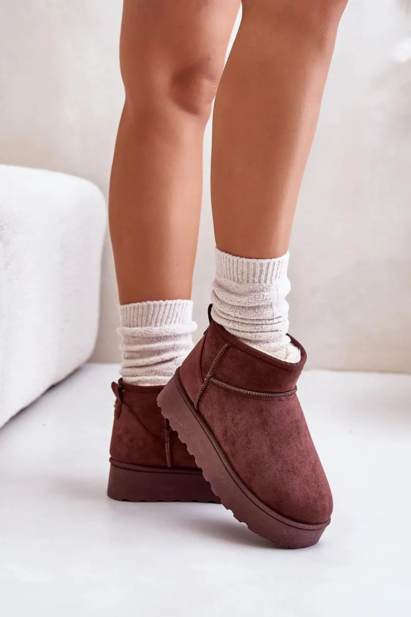 Sale Śniegowce Damskie Na Platformie Ocieplane Futerkiem Ciemnobrązowe Xamella Damskie Śniegowce Damskie