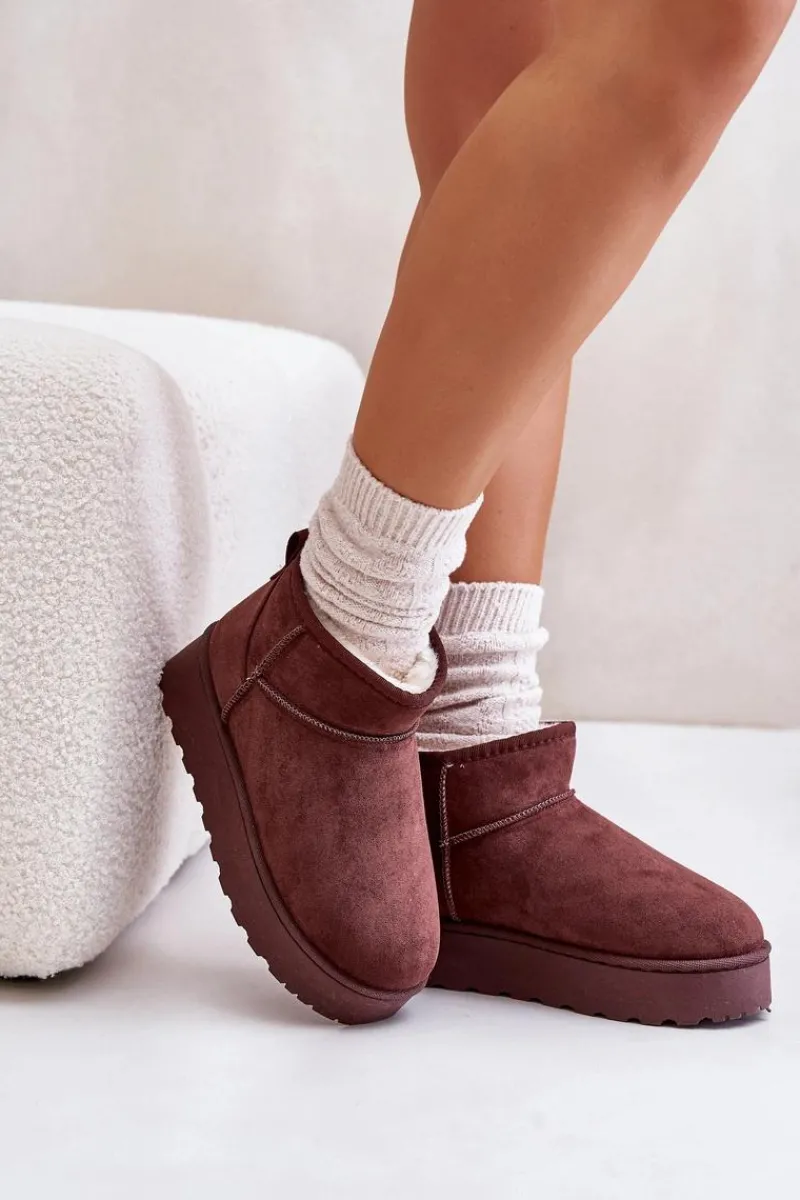 Sale Śniegowce Damskie Na Platformie Ocieplane Futerkiem Ciemnobrązowe Xamella Damskie Śniegowce Damskie