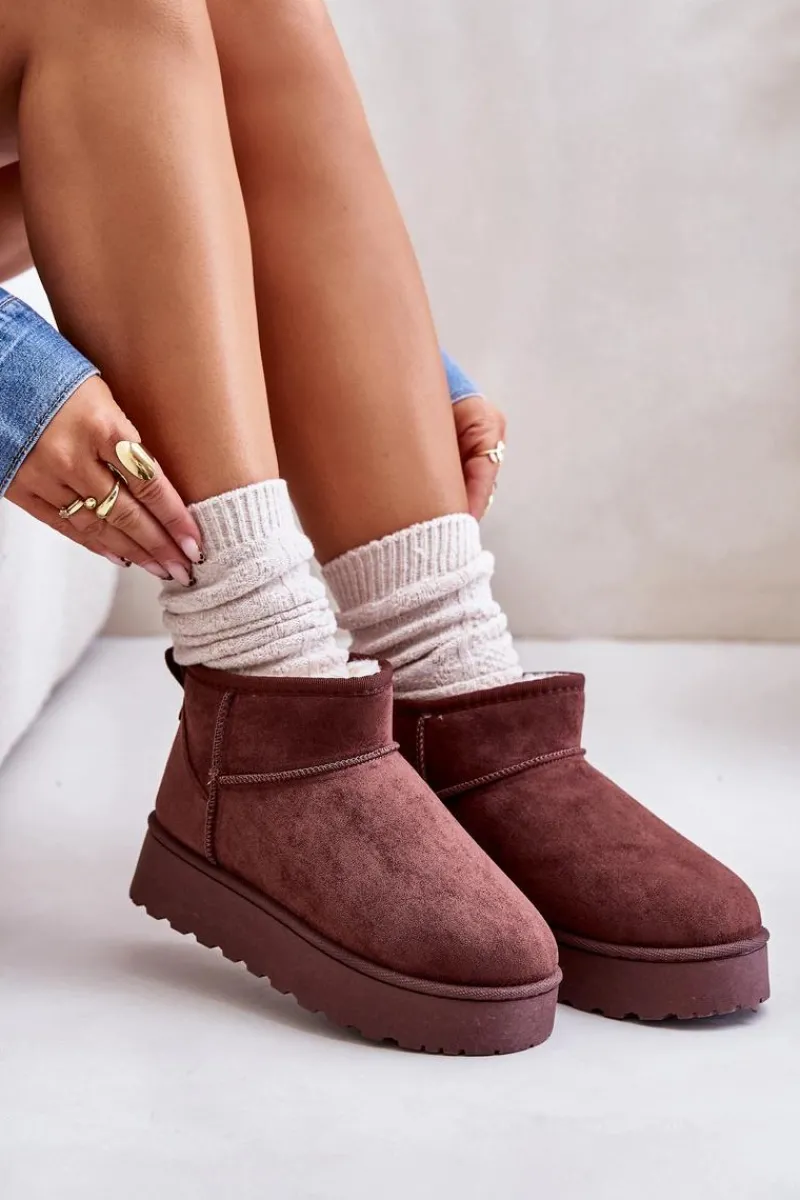 Sale Śniegowce Damskie Na Platformie Ocieplane Futerkiem Ciemnobrązowe Xamella Damskie Śniegowce Damskie