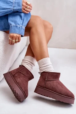 Sale Śniegowce Damskie Na Platformie Ocieplane Futerkiem Ciemnobrązowe Xamella Damskie Śniegowce Damskie