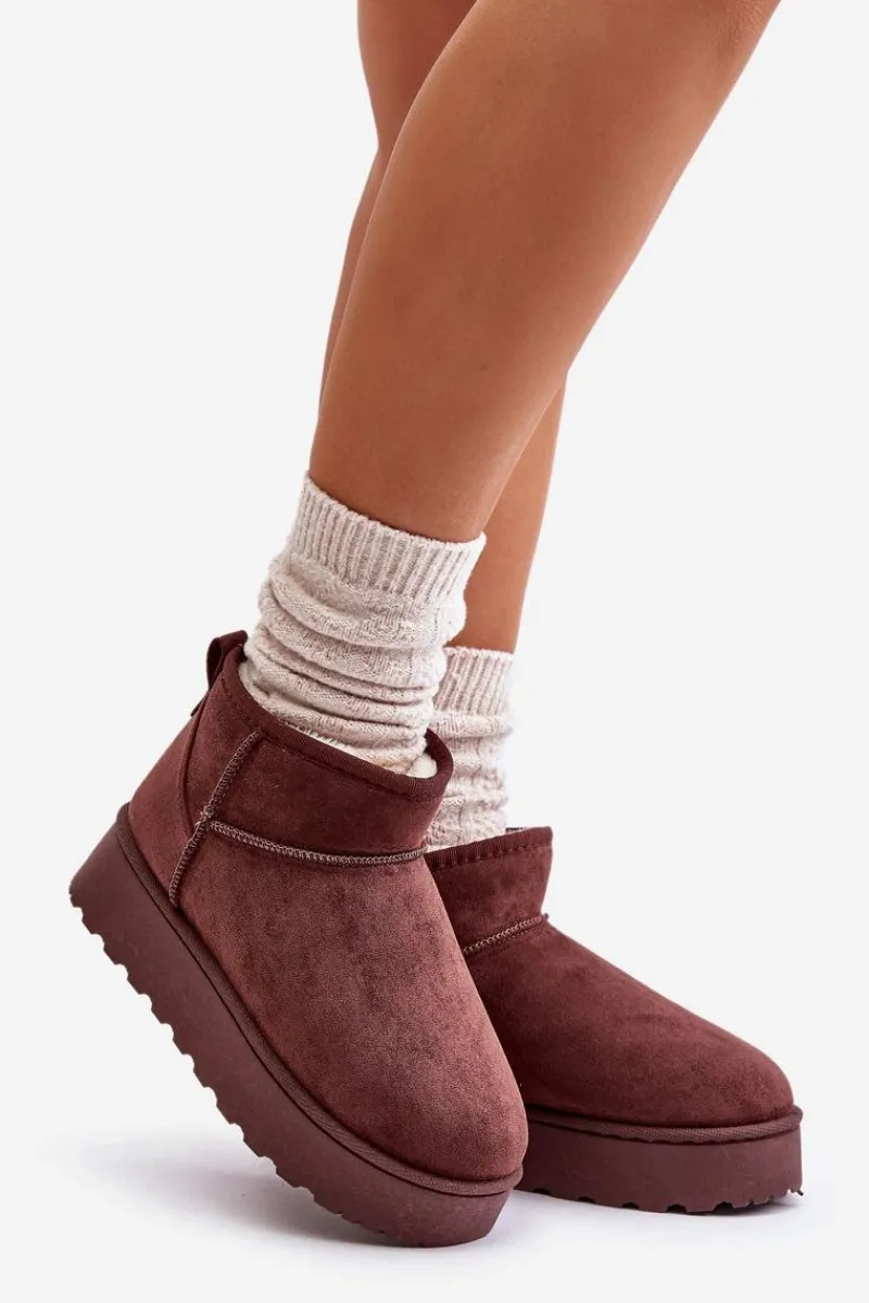 Sale Śniegowce Damskie Na Platformie Ocieplane Futerkiem Ciemnobrązowe Xamella Damskie Śniegowce Damskie