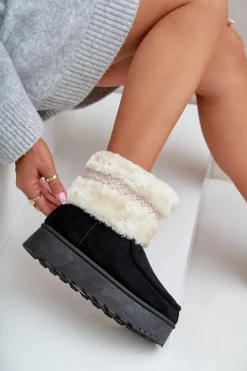 Śniegowce Damskie Na Platformie Z Futerkiem I Wzorem Czarne Deepanti Damskie Śniegowce Damskie