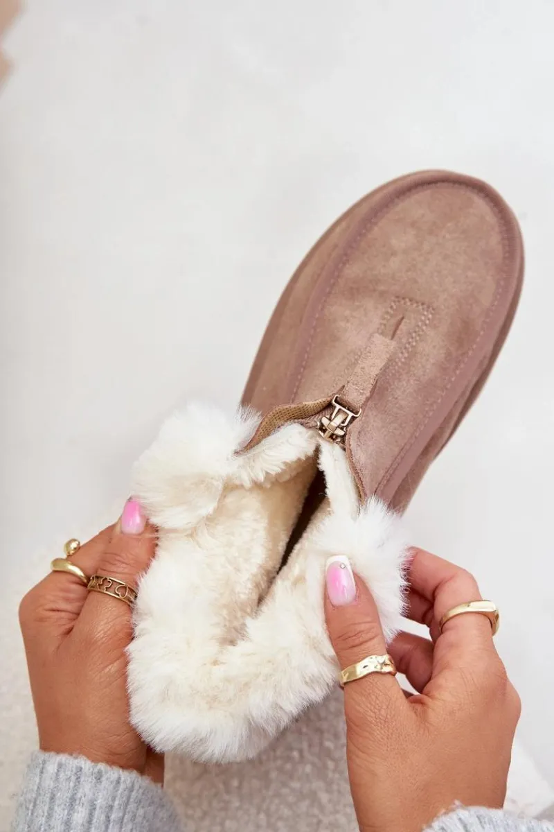 Śniegowce Damskie>Boto Śniegowce Damskie Na Platformie Z Futerkiem I Suwakiem Ciemnobeżowe Filiala