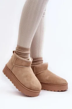 Discount Śniegowce Damskie Na Platformie Ocieplane Futerkiem Beżowe Xamella Damskie Śniegowce Damskie