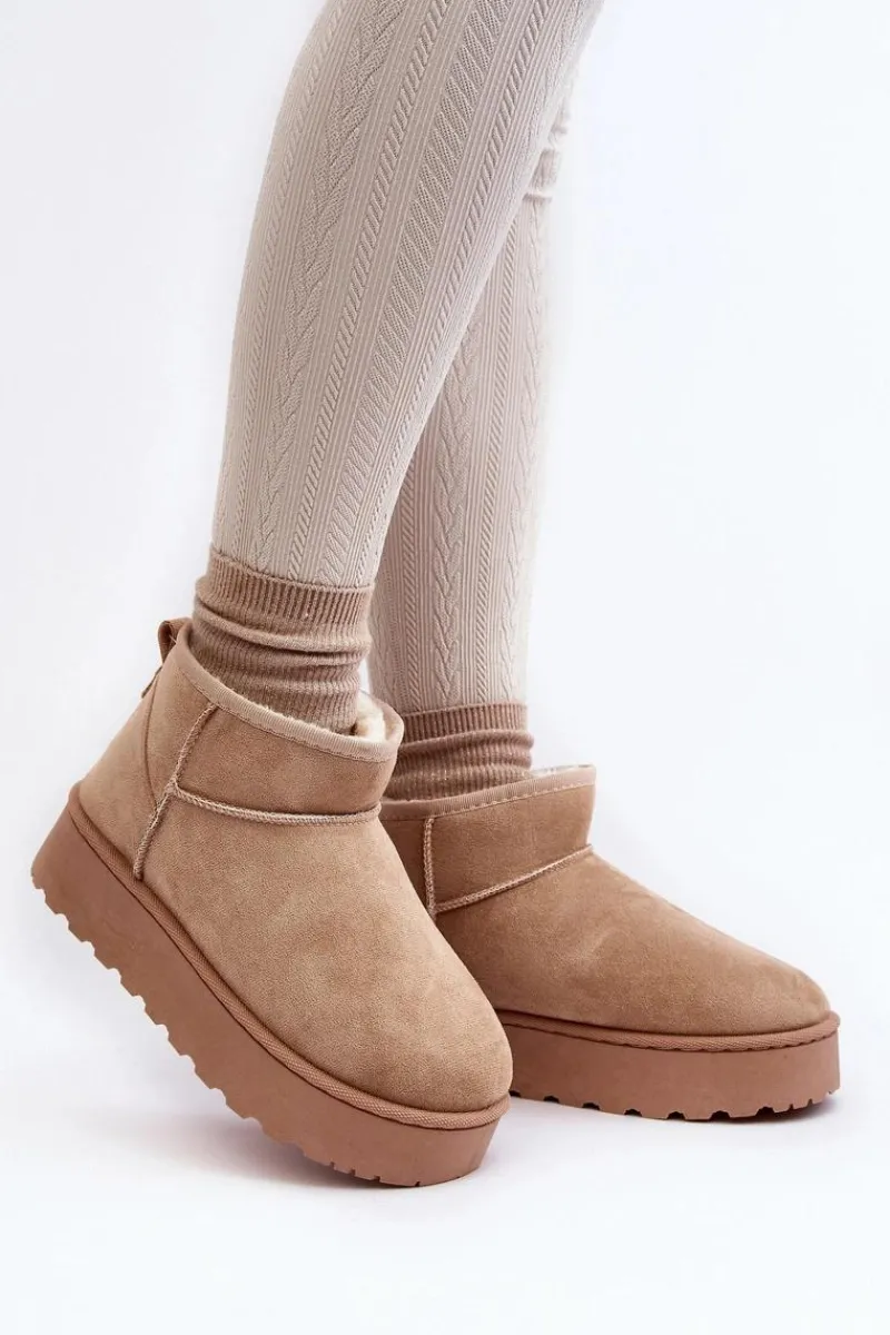 Discount Śniegowce Damskie Na Platformie Ocieplane Futerkiem Beżowe Xamella Damskie Śniegowce Damskie