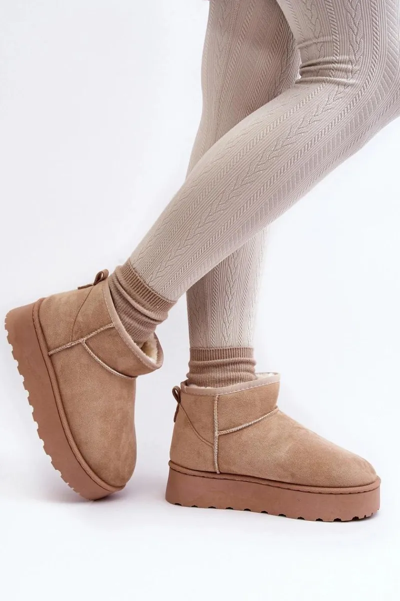 Discount Śniegowce Damskie Na Platformie Ocieplane Futerkiem Beżowe Xamella Damskie Śniegowce Damskie