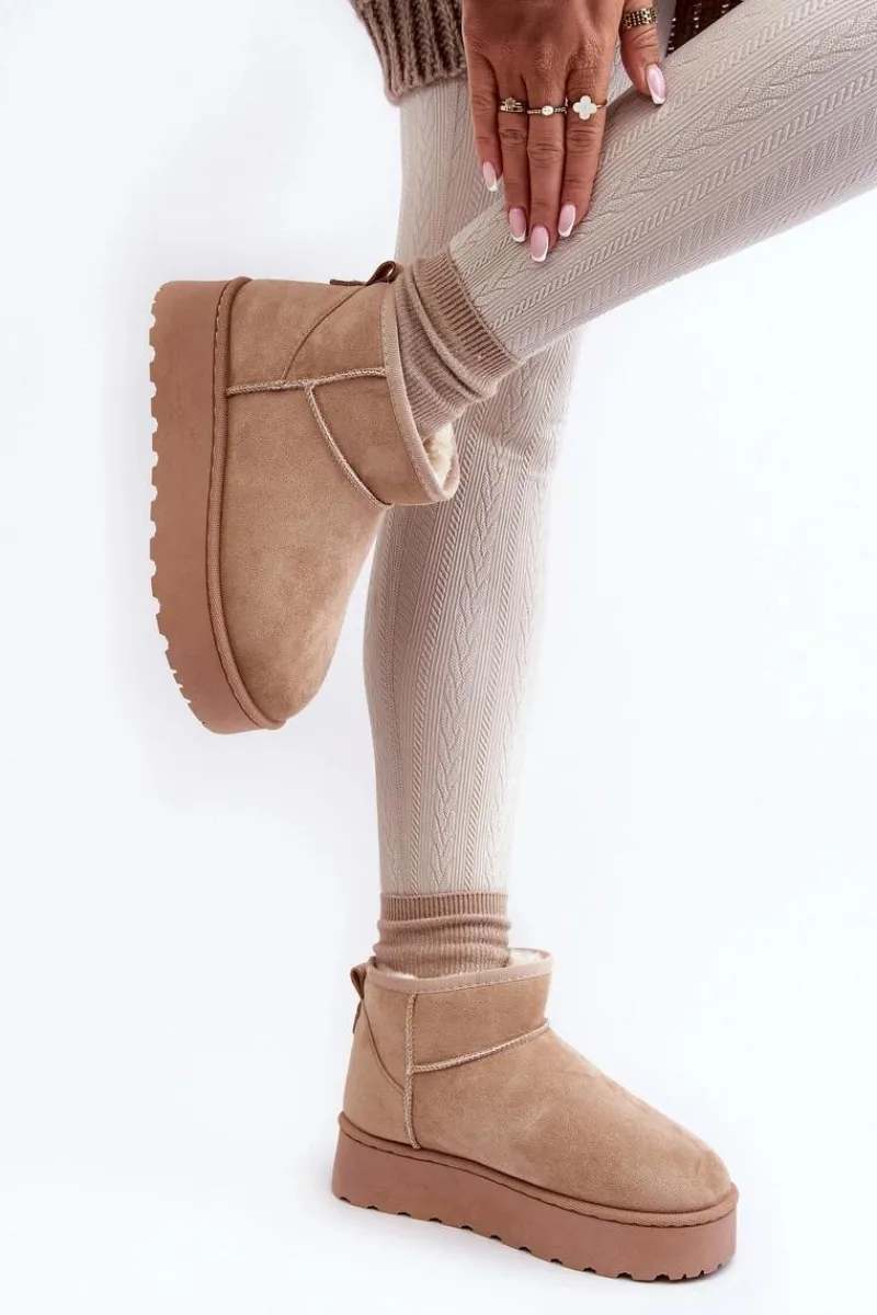 Discount Śniegowce Damskie Na Platformie Ocieplane Futerkiem Beżowe Xamella Damskie Śniegowce Damskie