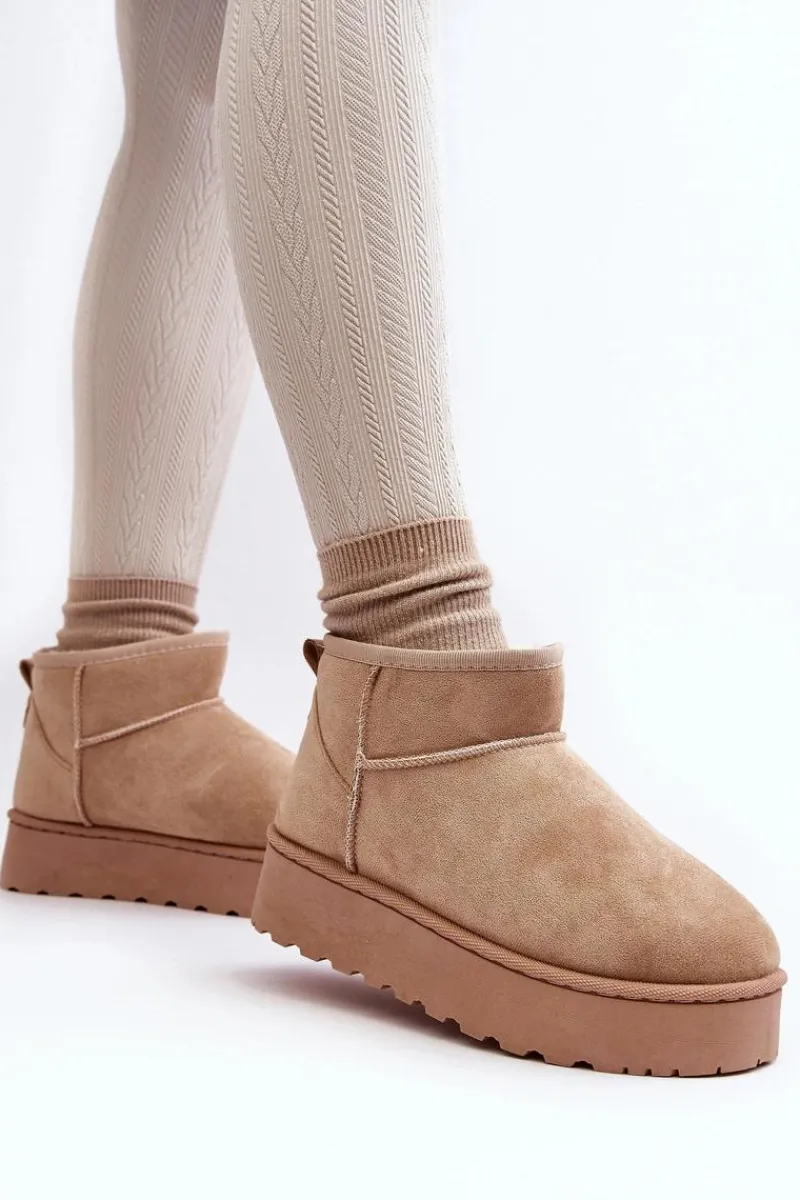 Discount Śniegowce Damskie Na Platformie Ocieplane Futerkiem Beżowe Xamella Damskie Śniegowce Damskie