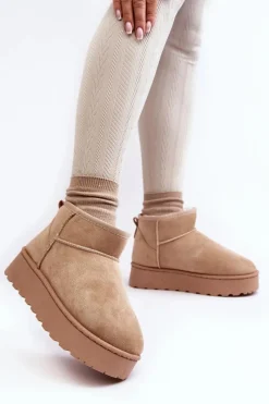 Discount Śniegowce Damskie Na Platformie Ocieplane Futerkiem Beżowe Xamella Damskie Śniegowce Damskie