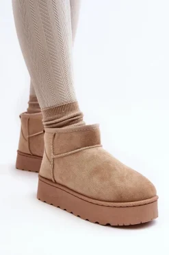 Discount Śniegowce Damskie Na Platformie Ocieplane Futerkiem Beżowe Xamella Damskie Śniegowce Damskie