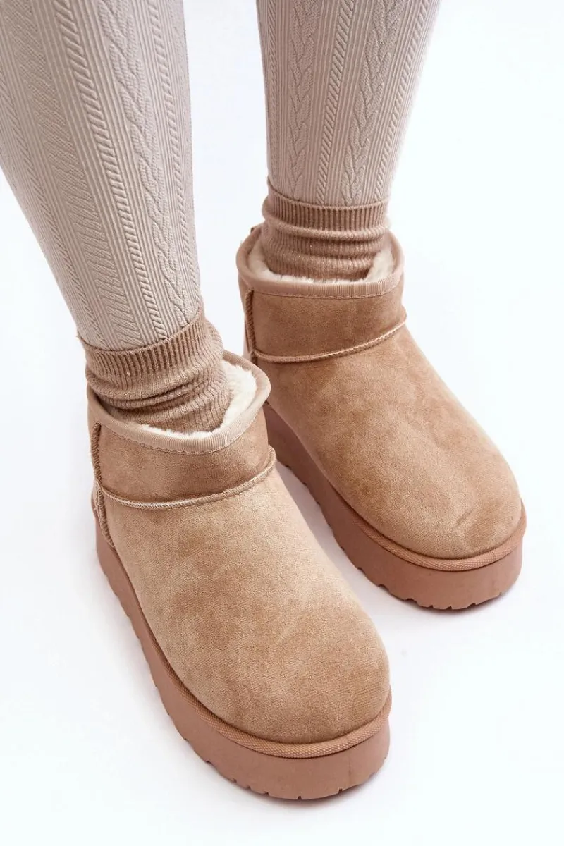 Discount Śniegowce Damskie Na Platformie Ocieplane Futerkiem Beżowe Xamella Damskie Śniegowce Damskie