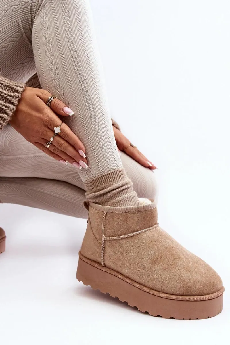 Discount Śniegowce Damskie Na Platformie Ocieplane Futerkiem Beżowe Xamella Damskie Śniegowce Damskie