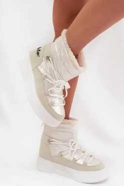 Śniegowce Damskie>Lee Cooper Śniegowce Damskie Na Platformie LCJ-25-03-3815 Białe Biały