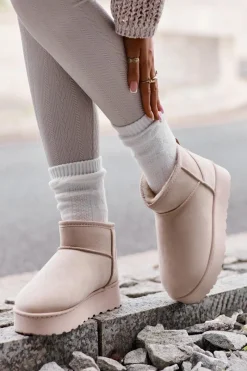 Online Śniegowce Damskie Na Platformie Ocieplane Futerkiem Jasnobeżowe Xamella Damskie Śniegowce Damskie