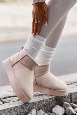 Online Śniegowce Damskie Na Platformie Ocieplane Futerkiem Jasnobeżowe Xamella Damskie Śniegowce Damskie