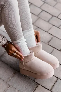 Online Śniegowce Damskie Na Platformie Ocieplane Futerkiem Jasnobeżowe Xamella Damskie Śniegowce Damskie