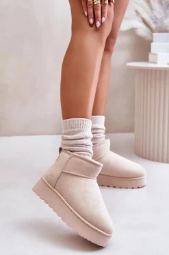 Online Śniegowce Damskie Na Platformie Ocieplane Futerkiem Jasnobeżowe Xamella Damskie Śniegowce Damskie