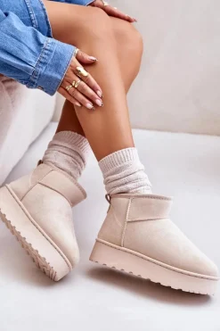 Online Śniegowce Damskie Na Platformie Ocieplane Futerkiem Jasnobeżowe Xamella Damskie Śniegowce Damskie