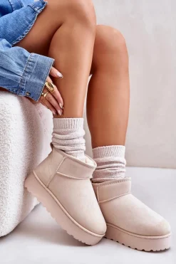 Online Śniegowce Damskie Na Platformie Ocieplane Futerkiem Jasnobeżowe Xamella Damskie Śniegowce Damskie