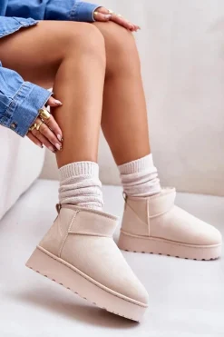 Online Śniegowce Damskie Na Platformie Ocieplane Futerkiem Jasnobeżowe Xamella Damskie Śniegowce Damskie