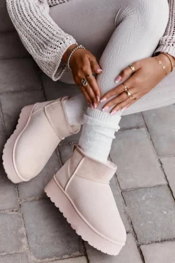 Online Śniegowce Damskie Na Platformie Ocieplane Futerkiem Jasnobeżowe Xamella Damskie Śniegowce Damskie