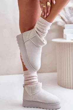 Clearance Boto Śniegowce Damskie Na Platformie Ocieplane Futerkiem Jasnoszare Xamella Szary