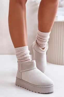 Clearance Boto Śniegowce Damskie Na Platformie Ocieplane Futerkiem Jasnoszare Xamella Szary