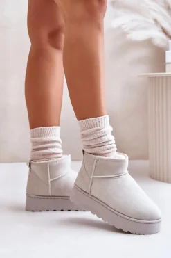 Clearance Boto Śniegowce Damskie Na Platformie Ocieplane Futerkiem Jasnoszare Xamella Szary