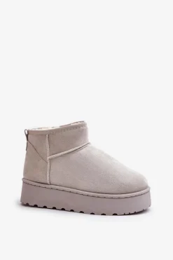 Clearance Boto Śniegowce Damskie Na Platformie Ocieplane Futerkiem Jasnoszare Xamella Szary