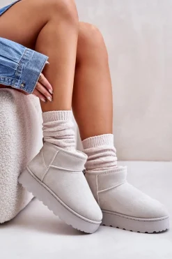 Clearance Boto Śniegowce Damskie Na Platformie Ocieplane Futerkiem Jasnoszare Xamella Szary