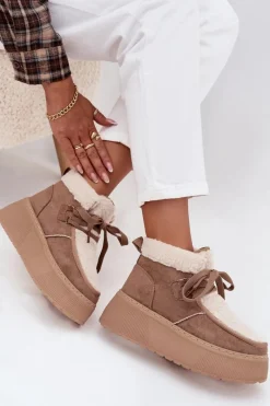 Śniegowce Damskie Na Platformie Z Futerkiem Beżowe Florivelle Damskie Śniegowce Damskie