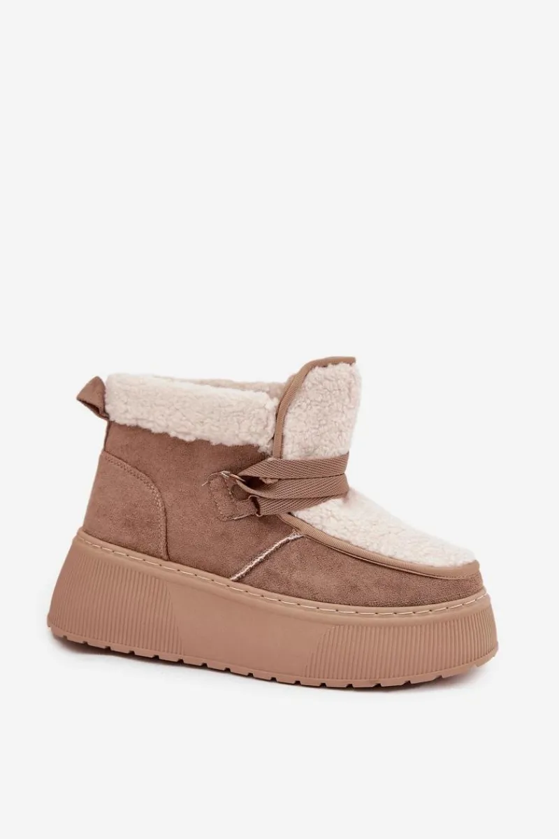 Śniegowce Damskie Na Platformie Z Futerkiem Beżowe Florivelle Damskie Śniegowce Damskie