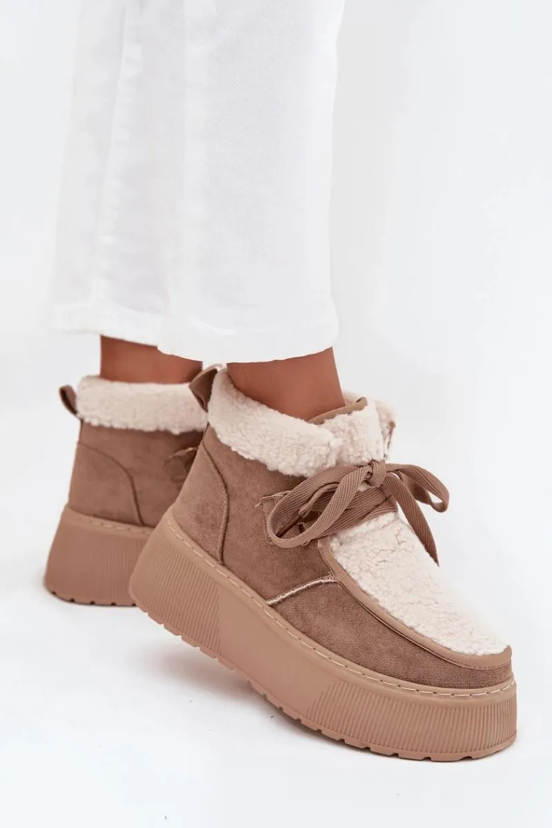 Śniegowce Damskie Na Platformie Z Futerkiem Beżowe Florivelle Damskie Śniegowce Damskie