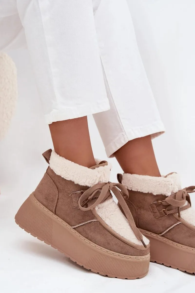 Śniegowce Damskie Na Platformie Z Futerkiem Beżowe Florivelle Damskie Śniegowce Damskie