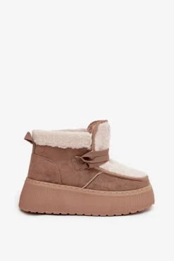 Śniegowce Damskie Na Platformie Z Futerkiem Beżowe Florivelle Damskie Śniegowce Damskie