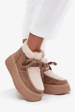 Śniegowce Damskie Na Platformie Z Futerkiem Beżowe Florivelle Damskie Śniegowce Damskie