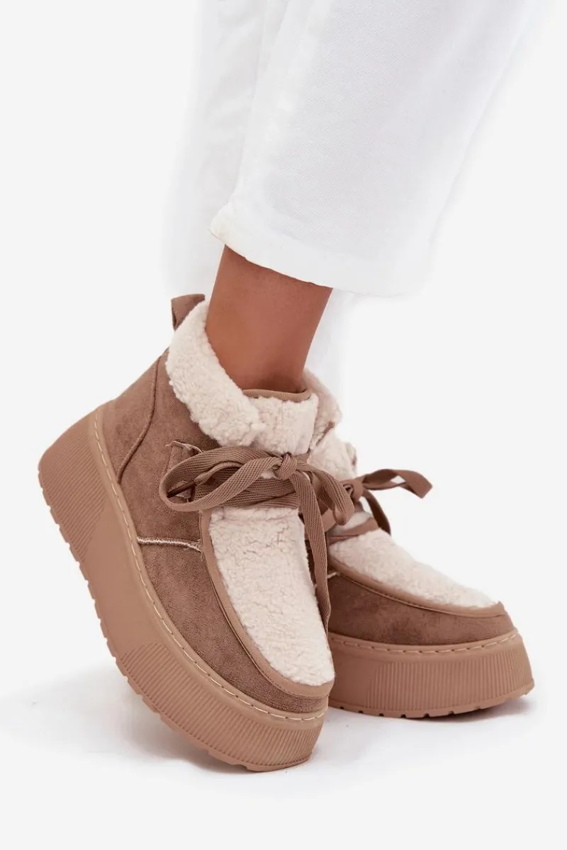 Śniegowce Damskie Na Platformie Z Futerkiem Beżowe Florivelle Damskie Śniegowce Damskie