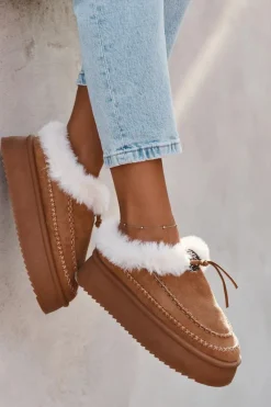 Discount Śniegowce Damskie Na Platformie Z Futerkiem I Przeszyciami Camel Kellina Damskie Śniegowce Damskie|Kapcie Klasyczne