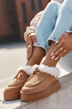 Discount Śniegowce Damskie Na Platformie Z Futerkiem I Przeszyciami Camel Kellina Damskie Śniegowce Damskie|Kapcie Klasyczne