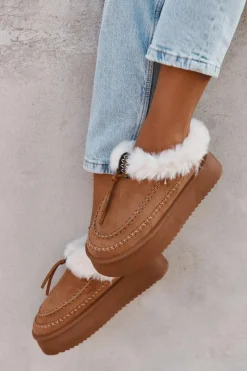 Discount Śniegowce Damskie Na Platformie Z Futerkiem I Przeszyciami Camel Kellina Damskie Śniegowce Damskie|Kapcie Klasyczne