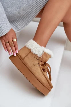 Clearance Boto Śniegowce Damskie Na Platformie Z Futerkiem Typu Branek Camel Ciabellae Brązowy