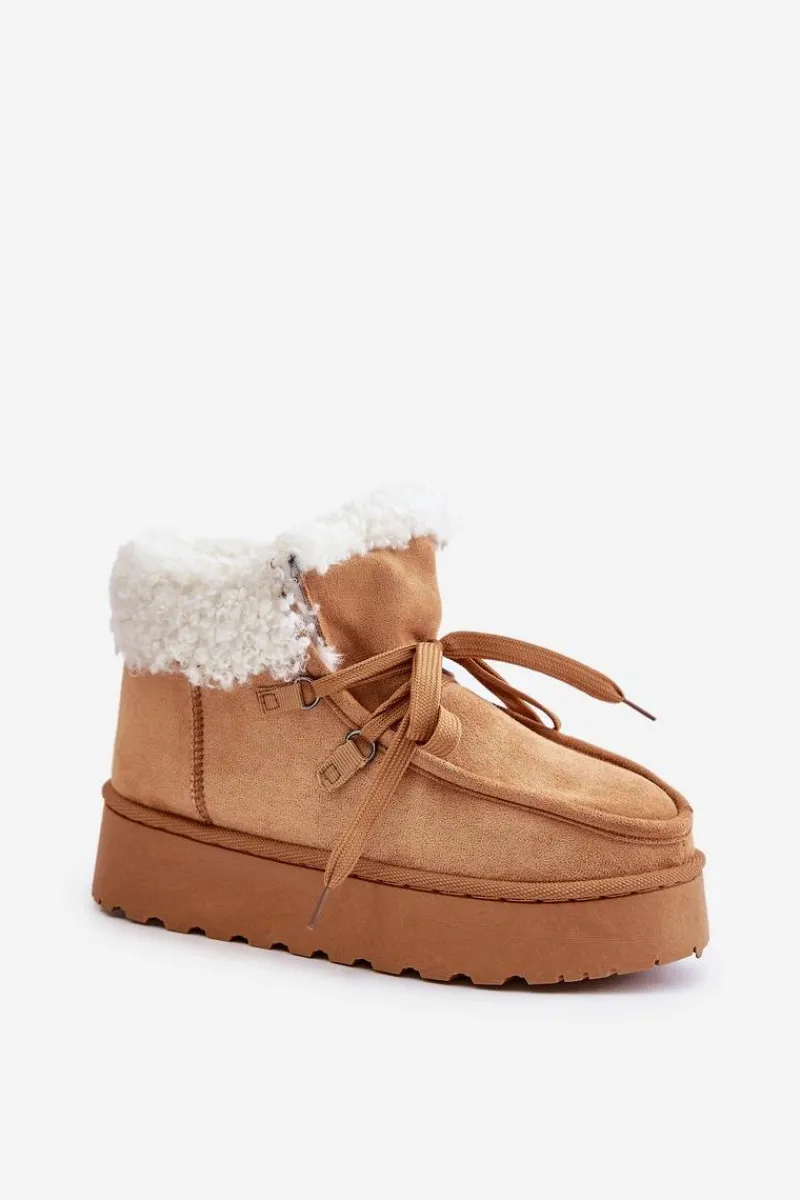 Clearance Boto Śniegowce Damskie Na Platformie Z Futerkiem Typu Branek Camel Ciabellae Brązowy