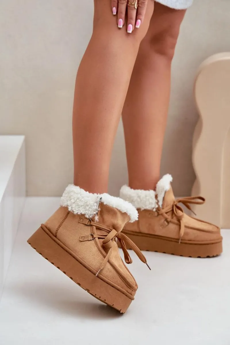 Clearance Boto Śniegowce Damskie Na Platformie Z Futerkiem Typu Branek Camel Ciabellae Brązowy