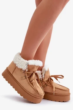 Clearance Boto Śniegowce Damskie Na Platformie Z Futerkiem Typu Branek Camel Ciabellae Brązowy