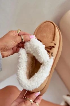 Clearance Boto Śniegowce Damskie Na Platformie Z Futerkiem Typu Branek Camel Ciabellae Brązowy