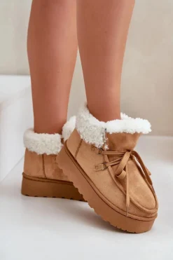 Clearance Boto Śniegowce Damskie Na Platformie Z Futerkiem Typu Branek Camel Ciabellae Brązowy