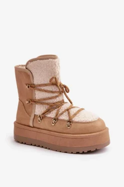Śniegowce Damskie></noscript>Boto Śniegowce Damskie Na Platformie Z Wiązaniem Jasnobrązowe Riaviana
