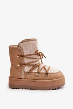 Śniegowce Damskie></noscript>Boto Śniegowce Damskie Na Platformie Z Wiązaniem Jasnobrązowe Riaviana